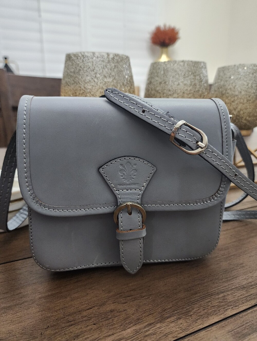 Light Blue Crossbody Bag - Minimal Florentine Leather Carry-Made In Italy